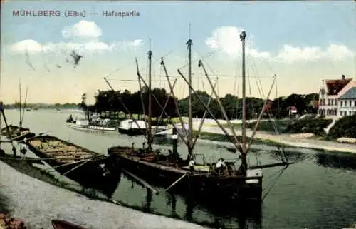 Ak Mühlberg an der Elbe, Hafenpartie