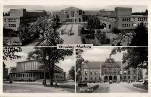 Ak Hamburg Harburg, Stadthalle, Schwimmhalle, Rathaus