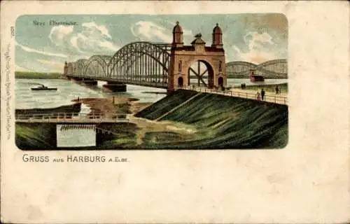 Litho Hamburg Harburg, Neue Elbbrücke