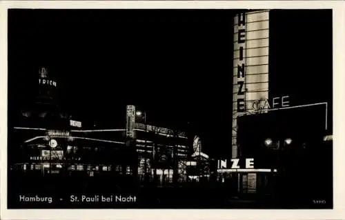 Ak Hamburg Mitte St. Pauli, Straßenpartie bei Nacht, Cafe Heinze, Bierhaus Nagler, Lichter