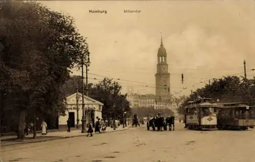 Ak Hamburg Mitte St. Pauli, Millerntor, Straßenbahnen