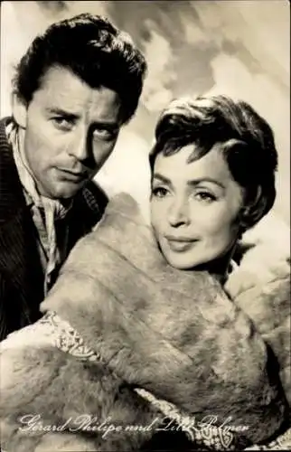 Ak Schauspieler Gerard Philipe, Schauspielerin Lilli Palmer, Portrait, Film Montparnasse 19