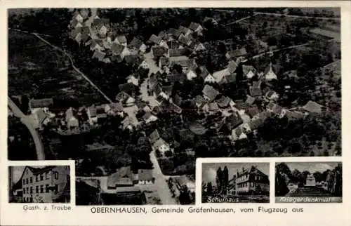 Ak Obernhausen Gräfenhausen Birkenfeld in Württemberg, Fliegeraufnahme, Gasth. z. Traube, Schulhaus