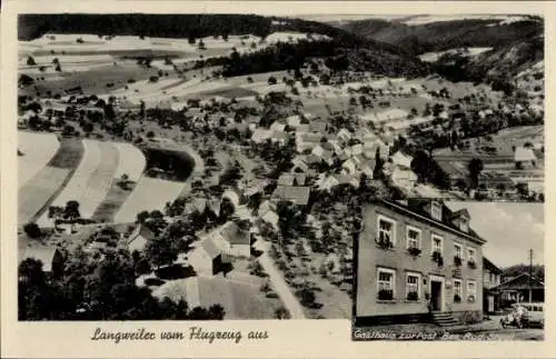 Ak Langweiler im Hunsrück, Fliegeraufnahme, Gasthaus zur Post, Inh. Rud. Studt