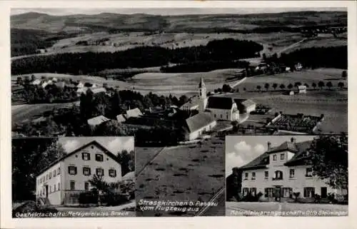 Ak Strasskirchen Straßkirchen, Fliegeraufnahme, Gasthaus Jos. Braun, Geschäft Otto Steininger