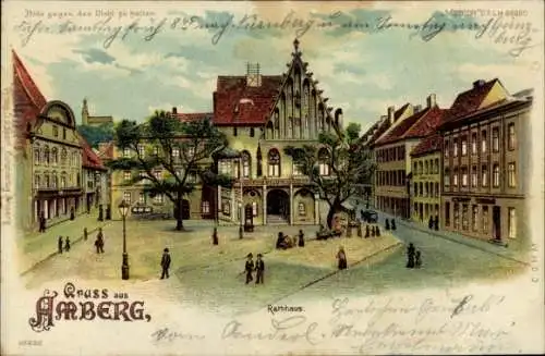 Halt gegen das Licht Litho Amberg in der Oberpfalz Bayern, Rathaus