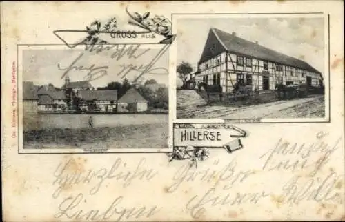 Ak Hillerse im Kreis Gifhorn, Gesamtansicht, Wohnhaus, Kutsche