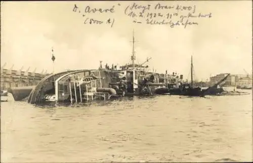 Foto Ak Hafen, Dampfer Avare, Schiffsunglück