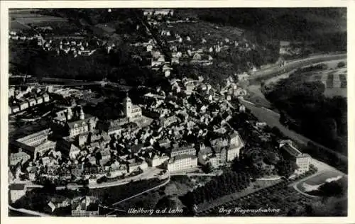 Ak Weilburg an der Lahn Hessen, Fliegeraufnahme