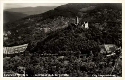 Ak Weinheim an der Bergstraße Baden, Burgruine Windeck, Fliegeraufnahme