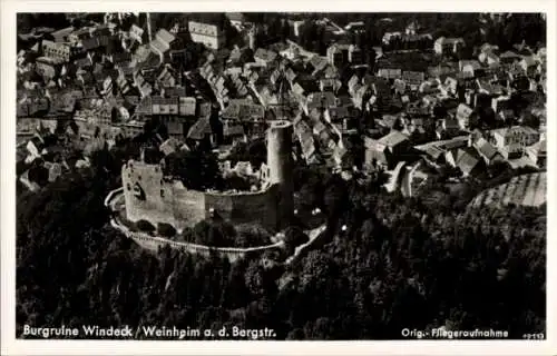 Ak Weinheim an der Bergstraße Baden, Burgruine Windeck, Fliegeraufnahme