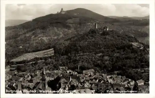 Ak Weinheim an der Bergstraße Baden, Burgruine Windeck, Fliegeraufnahme