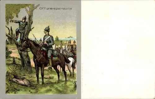 Litho Offizierspatrouille, Deutsche Soldaten, Kaiserzeit