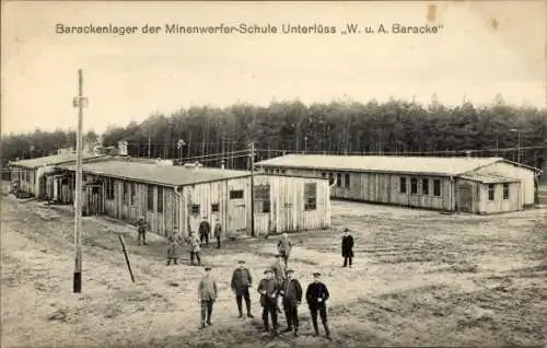 Ak Unterlüß Unterlüss Lüneburger Heide, Barackenlager, Minenwerfer-Schule