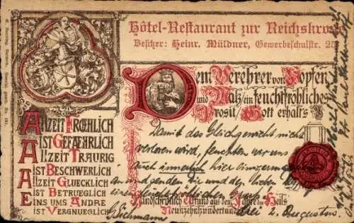 Ak Barmen Wuppertal, Hotel-Restaurant zur Reichskrone, Gewerbeschulstraße 25