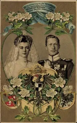 Präge Wappen Ak Kronprinz Wilhelm von Preußen, Kronprinzessin Cecilie, Hochzeit