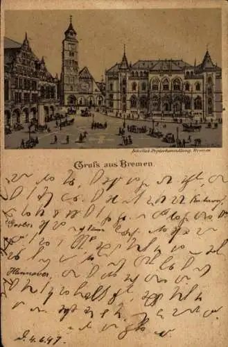 Litho Hansestadt Bremen, Platz, Turm, Amtshaus