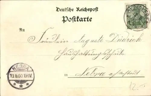 Litho Weimar in Thüringen, Bahnhof, Goethemuseum, Denkmal Goethe und Schiller, Weinhaus