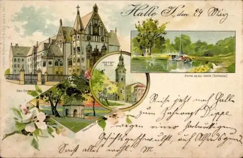 Litho Halle an der Saale, Leipziger Turm, Riebeckstift, Gesundbrunnen