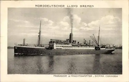 Ak Norddeutscher Lloyd Bremen, Passagier- und Frachtdampfer Sierra Cordoba, NDL