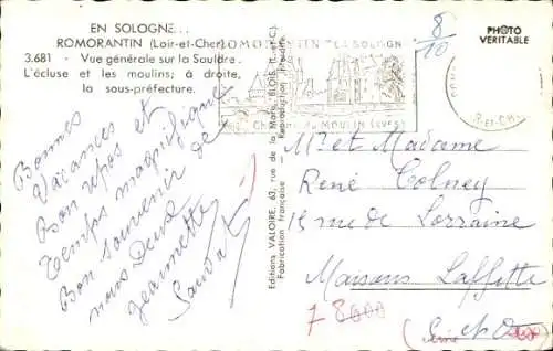 Ak Romorantin Loir et Cher, vue generale sur la Sauldre, Ecluse, Moulins