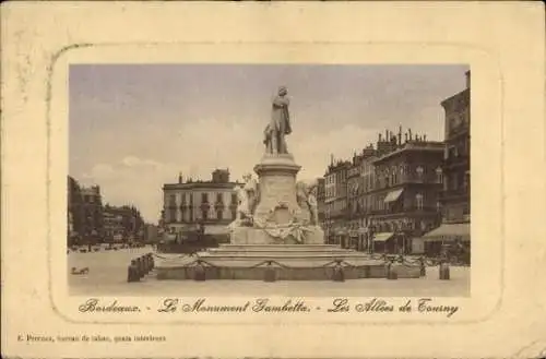 Passepartout Ak Bordeaux Gironde, Monument Gambetta, Allees de Tourny