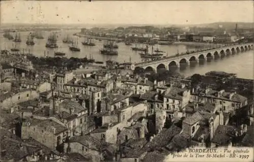 Ak Bordeaux Gironde, Vue generale, Tour St. Michel, Pont