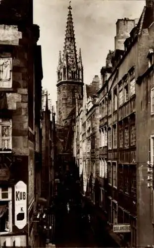 Ak Saint Malo Ille et Vilaine Bretagne, Grande Rue, Glockenturm der Kathedrale