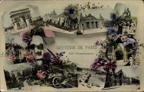 Ak Paris VIII, Arc de Triomphe, Bahnhof, Brücke, Avenue des Champs-Élysées