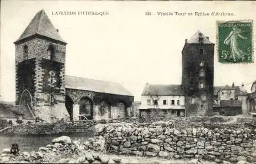 Ak Aubrac Aveyron, Alter Turm, Kirche