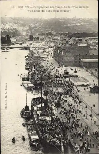 Ak Rouen Seine Maritime, Perspective des Quais de la Rive Gauche vue prise du pont transbordeur