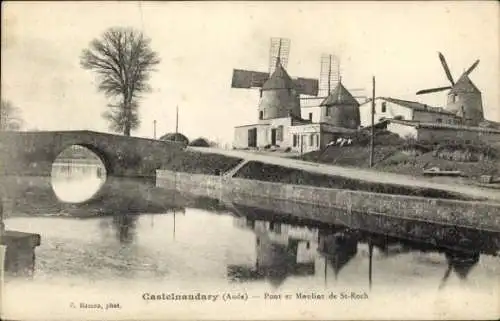 Ak Castelnaudary Aude, Brücke, Windmühlen St-Roch