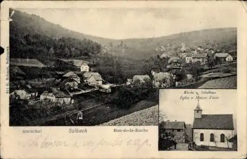 Ak Steinthal Solbach Elsass Bas Rhin, Kirche, Schule, Teilansicht