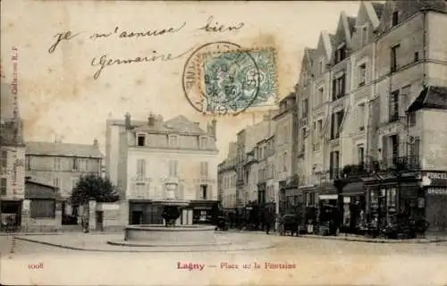 Ak Lagny Seine et Marne, Place de la Fontaine