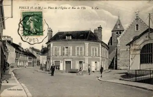 Ak Voulx Seine et Marne, Place de l’Eglise, Rue de l’Ile