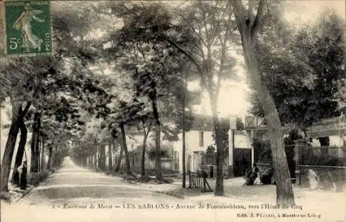 Ak Les Sabi Ons Seine et Marne, Avenue de Fontainebleau, in Richtung Hotel du Coq