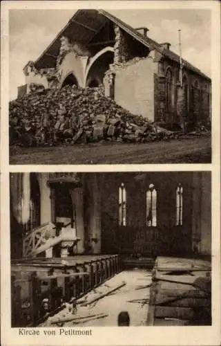 Ak Petitmont Meurthe et Moselle, Innenansicht und Außenansicht der Kirche