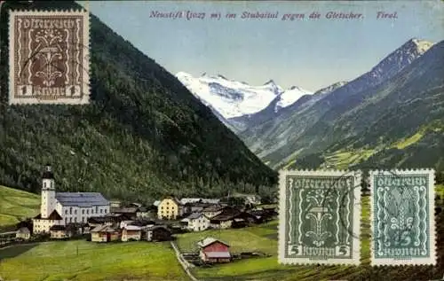 Ak Neustift im Stubaital in Tirol, Gesamtansicht, Gletscher