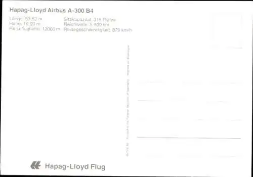 Ak Passagierflugzeug der Hapag Lloyd, Airbus A 300 B 4