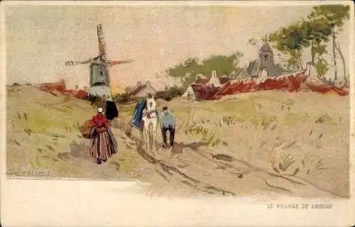 Künstler Litho Cassiers, H., Knokke Heist Heyst Knocke sur Mer Westflandern, Windmühle