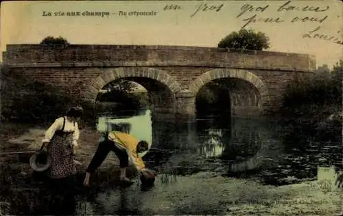 Ak Leben auf den Feldern, in der Abenddämmerung