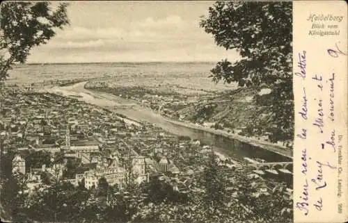 Ak Heidelberg am Neckar, Panorama, Blick vom Königsstuhl