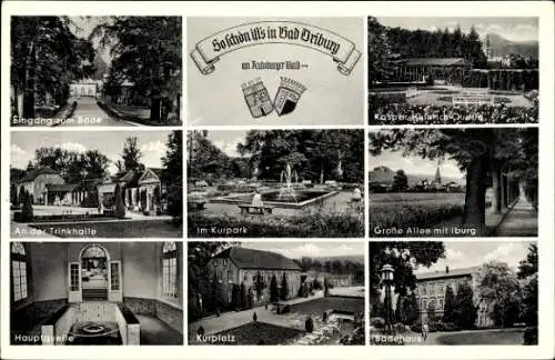 Ak Bad Driburg in Westfalen, Eingang zum Bade, Trinkhalle, Hauptquelle, Kurplatz, Kurpark, Badehaus