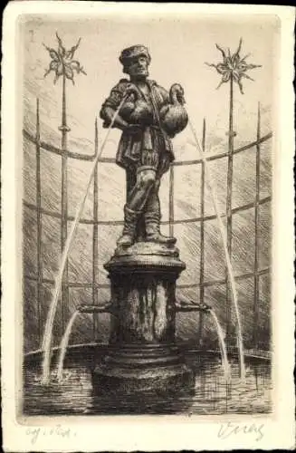 Künstler Ak Nürnberg in Mittelfranken, Gänsemännchen-Brunnen