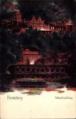 Künstler Ak Heidelberg am Neckar, Schloss, Beleuchtung