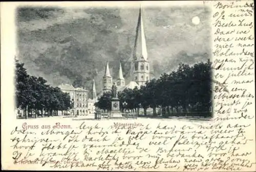 Ak Bonn am Rhein, Münsterplatz, Mondschein