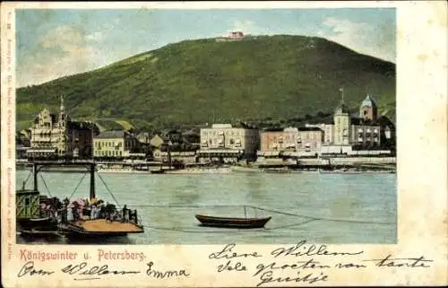 Ak Königswinter am Rhein, Petersberg, Bootsanleger, Gebäude