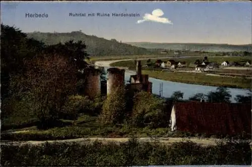 Ak Herbede Witten an der Ruhr, Ruhrtal mit Ruine Hardenstein