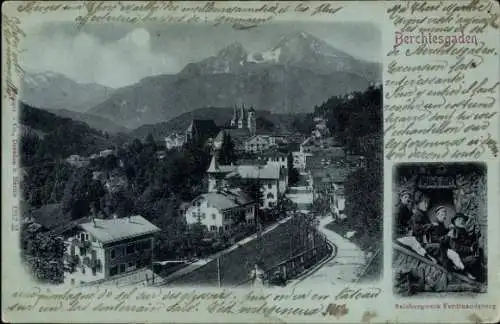 Mondschein Ak Berchtesgaden in Oberbayern, Gesamtansicht, Salzbergwerk Ferdinandsberg