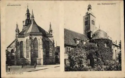 Ak Zweibrücken in der Pfalz, Alexanderkirche, Alte Stadtmauer